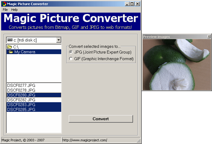 Click to view Magic Picture Converter 1.3 screenshot